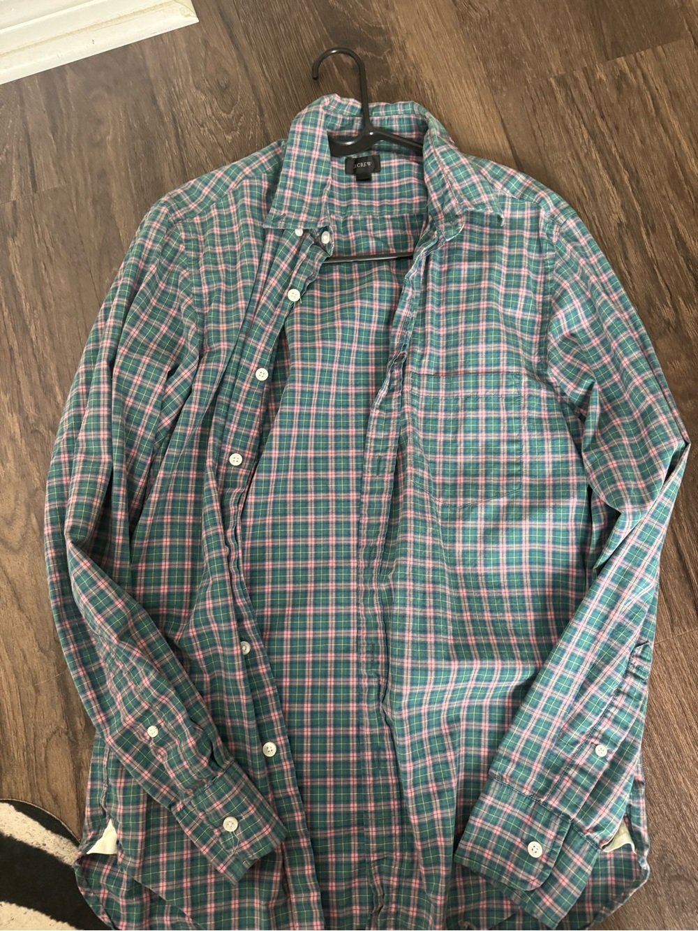 J. Crew Green and Pink Plaid Long-Sleeve Button-Down Shirt